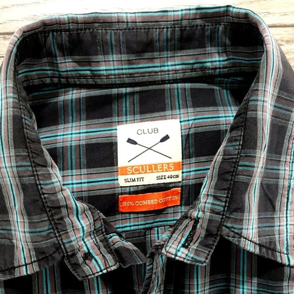 Club Scullers Mens Slim Fit Long Sleeve Shirt 40CM (Medium) Casual Office Work - Picture 6 of 11